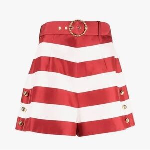 Zimmermann Belted Striped Silksatin Shorts - Claret